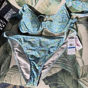 Jessica Simpson Blue/White Floral Bikini XL